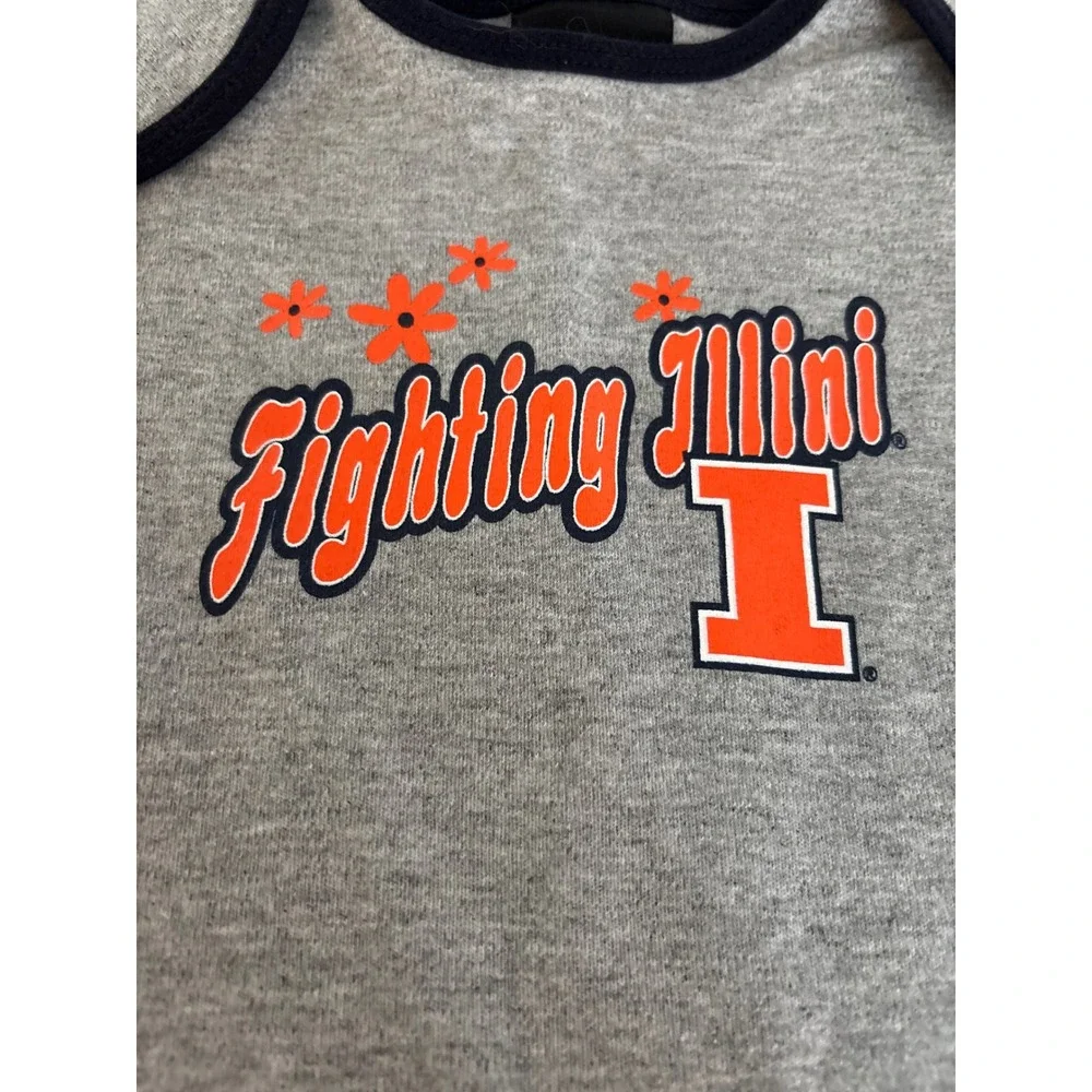 Adidas Fighting Illini Gray Ruffle Sleeve Bodysuit Baby Girls 9-12 Months NCAA
